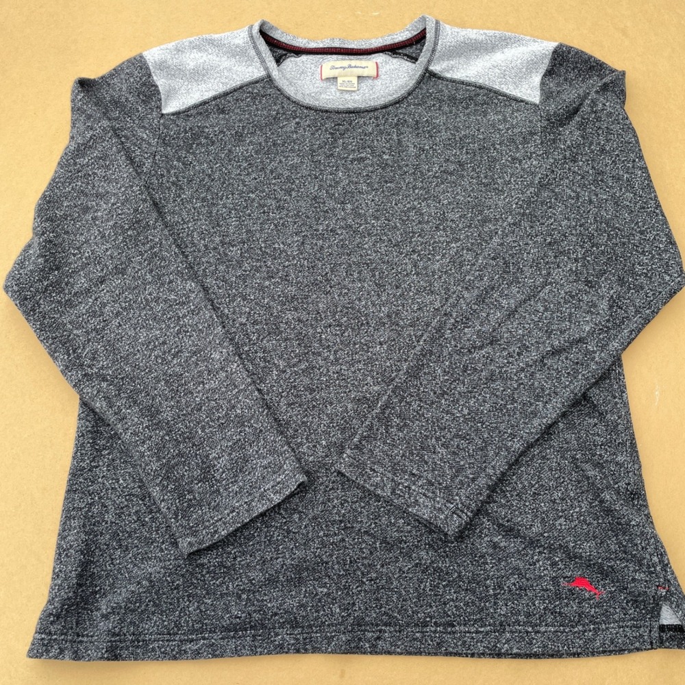 Tommy Bahama Pullover Shirt Mens XL Gray Casual Marled Knit Long Sleeve 229901